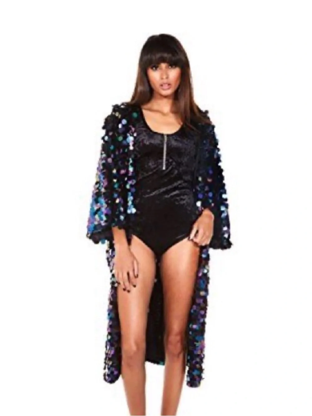 iHeartRaves Iridescent Jumbo Sequin Kimono Jacket Open Front Duster Festival
